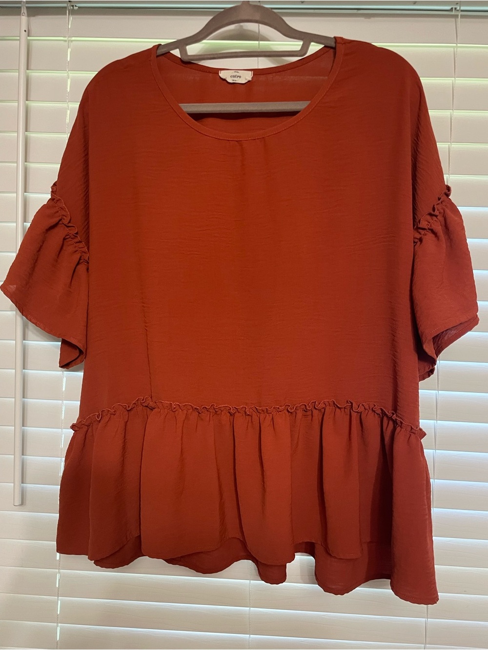 Entro Rust Ruffle-Hem Short Sleeve Blouse - Picture 3 of 6